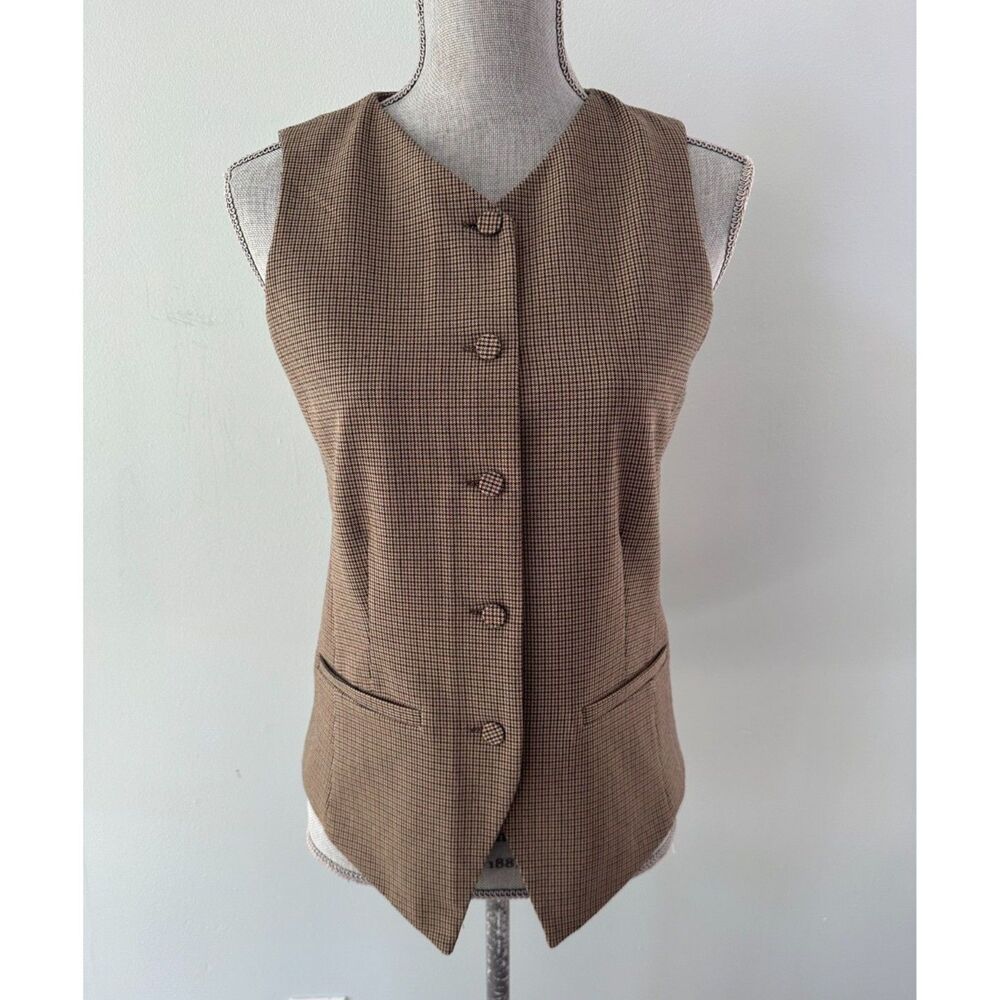 Abercrombie & Fitch Vest Houndstooth Waistcoat Brown Academia Plaid Button Up Sm - Picture 3 of 7